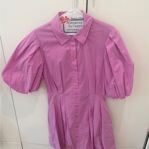 Jonathan Simkhai Pink Puff-Sleeve Shirt Mini Dress